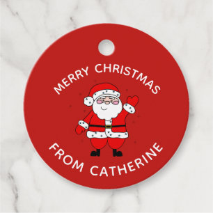 Cute Cartoon Santa Red Christmas Favour Tags