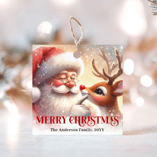 Cute Cartoon Santa Rudolph Christmas Gift Tag Art