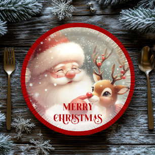 Cute Cartoon Santa Rudolph Christmas Party Plates