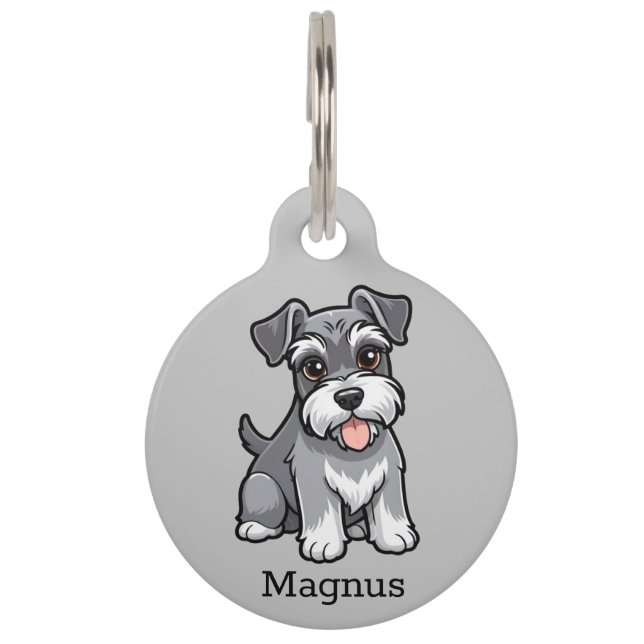Cute Cartoon Schnauzer Personalise Pet ID Tag (Front)