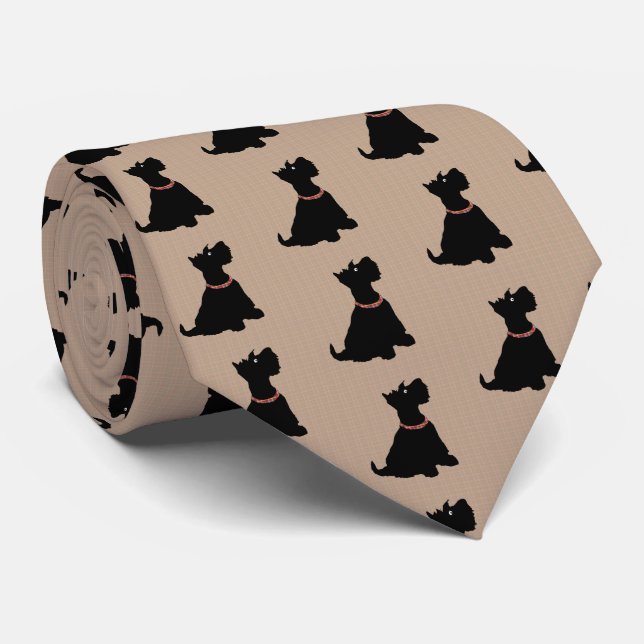 Cute Cartoon Scottish Terrier Tie (Rolled)