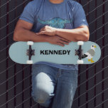 Cute Cartoon Seagull Light Blue Personalised Skateboard<br><div class="desc">This personalised skateboard is perfect for bird lovers. It features a cute cartoon style illustration of a seagull set against a light blue background,  and is ready to be personalised with a name in bold black lettering.</div>