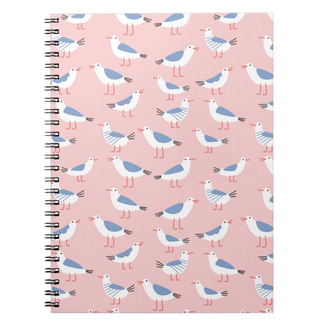Cute Cartoon Seagulls Seamless Pattern Notebook (Front)