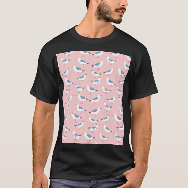 Cute Cartoon Seagulls Seamless Pattern T-Shirt (Front)