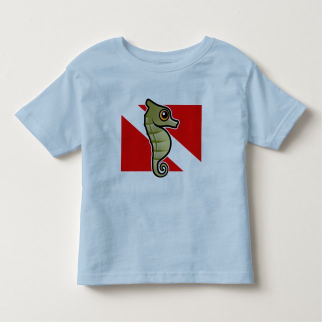 Cute Cartoon Seahorse Dive Flag Toddler T-Shirt (Front)