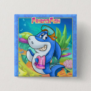 cute cartoon shark button