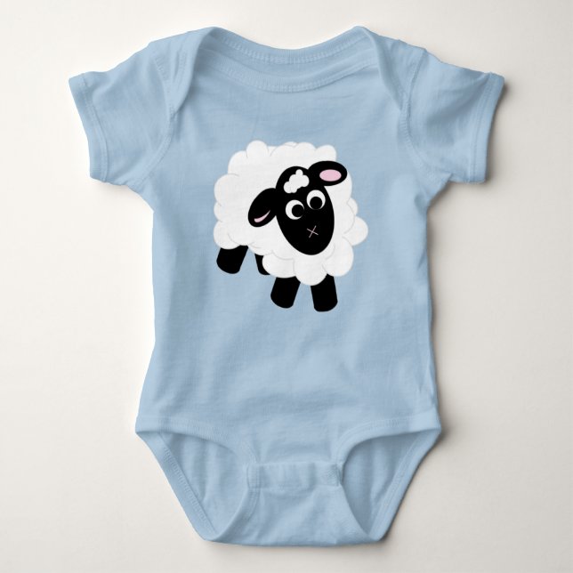 Cute Cartoon Sheep Blue Baby Bodysuit (Front)