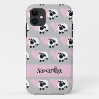 Cute Cartoon Sheep Pink Heart Pattern Grey