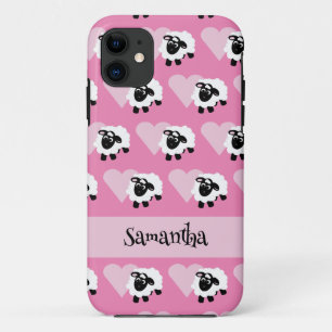 Cute Cartoon Sheep Pink Heart Pattern Name Case-Mate iPhone Case
