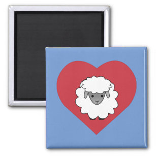 Cute Cartoon Sheep With Heart in Background Magnet