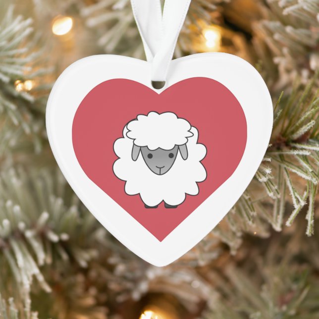 Cute Cartoon Sheep With Heart in Background Ornament (Tree)