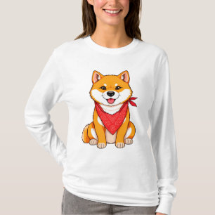 Cute Cartoon Shiba Inu Dog with Red Bandanna T-Shirt