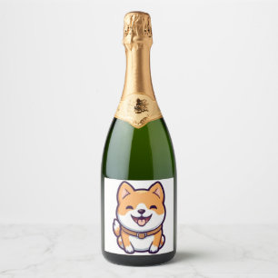 Cute Cartoon Shiba Inu  Sparkling Wine Label
