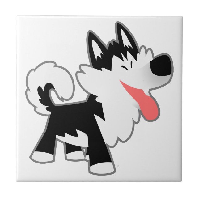Cute Cartoon Siberian Husky Tile (Front)