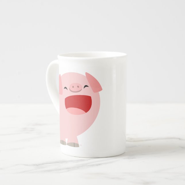 Cute Cartoon Singing Pig Bone China Mug (Front Left)
