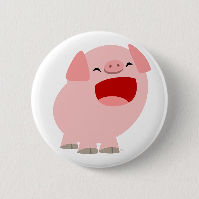 Cute Cartoon Singing Pig Button Badge (Front)