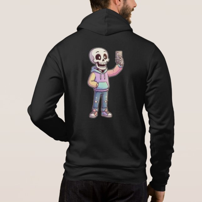 Cute Cartoon Skeleton Selfie - Full Body Trendy  Hoodie (Back)