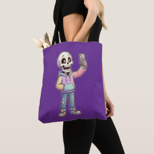 Cute Cartoon Skeleton Selfie - Full Body Trendy Tote Bag