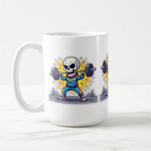 “Cute Cartoon Skeleton Weightlifter • Funny Gym Ba Coffee Mug