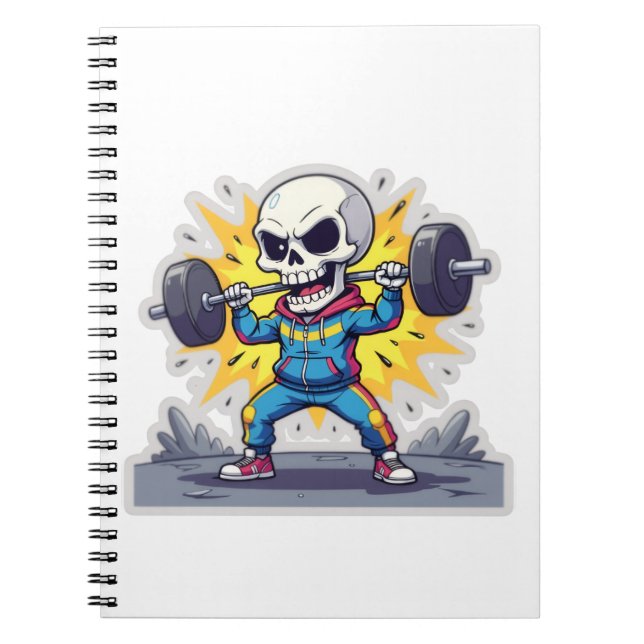 “Cute Cartoon Skeleton Weightlifter • Funny Gym Ba Notebook (Front)