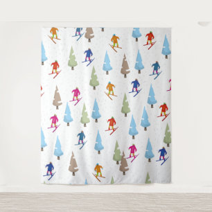 Cute Cartoon Ski slope pattern Tapestry