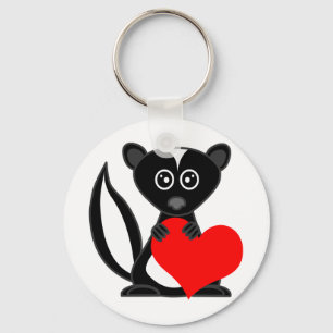 Cute Cartoon Skunk Holding Heart Key Ring