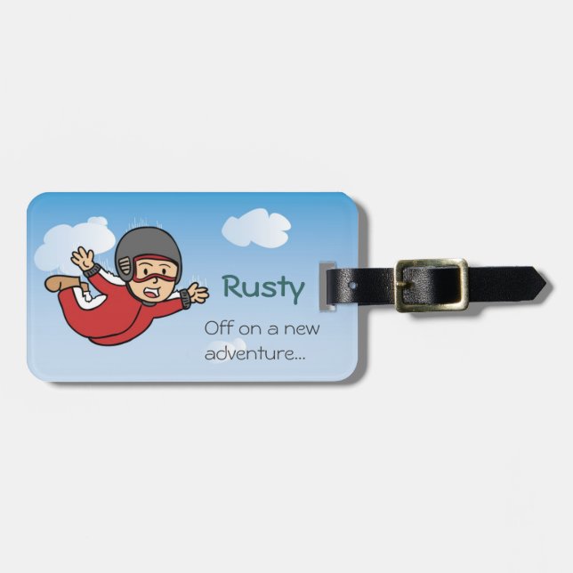 Cute Cartoon Skydiving Adventure Luggage Tag (Front Horizontal)