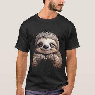Cute Cartoon Sloth Making Heart T-Shirt