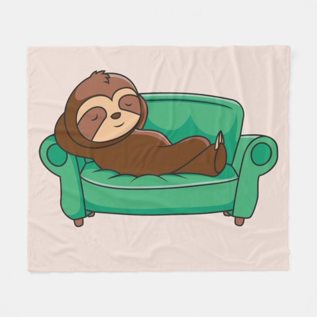 Cute Cartoon Sloth Sleeping On Couch Fleece Blanket (Front (Horizontal))