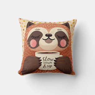 Cute Cartoon sloth with exaggerated sleepy eyes Cushion