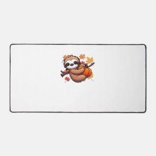 Cute Cartoon Sloth with Pumpkin - Autumn Season Ov Desk Mat