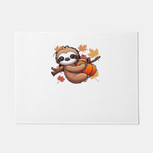 Cute Cartoon Sloth with Pumpkin - Autumn Season Ov Doormat