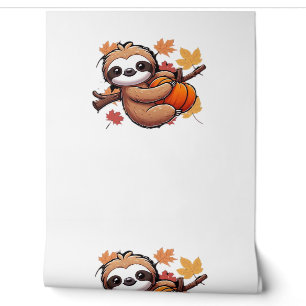 Cute Cartoon Sloth with Pumpkin - Autumn Season Ov Wallpaper