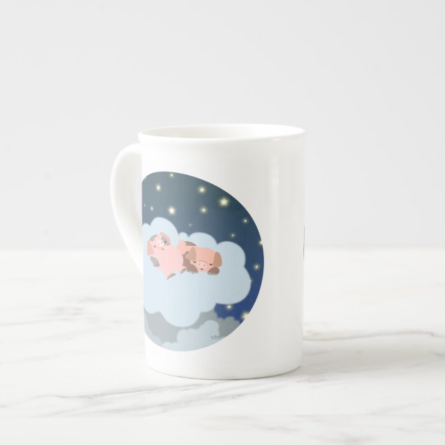Cute Cartoon Slumbering Piglets Bone China Mug (Front Left)