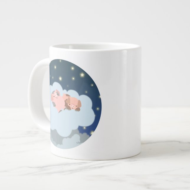 Cute Cartoon Slumbering Piglets Jumbo Mug (Front Left)