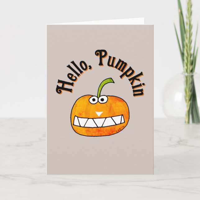 Cute Cartoon Smiling Hello Pumpkin Autumn Fall Card (Front)