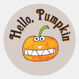 Cute Cartoon Smiling Hello Pumpkin Autumn Fall Classic Round Sticker
