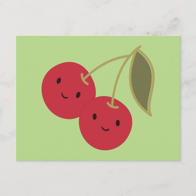 Cute Cartoon Smiling Kawaii Cherries Postcard (Front)