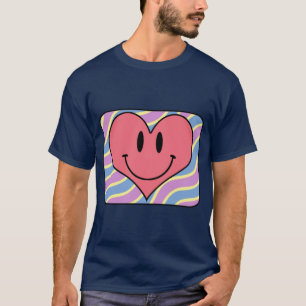 Cute Cartoon Smiling Valentine's Day Retro Heart T-Shirt