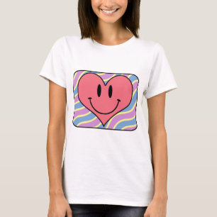 Cute Cartoon Smiling Valentine's Day Retro Heart T-Shirt