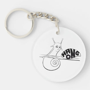 Cute Cartoon Snail on a Plant with Positive Messag Key Ring