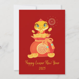 Cute Cartoon Snake with Money Sack Lunar New Year Holiday Card