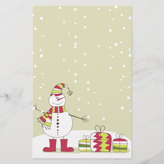 Cute Cartoon Snowman and Presents Stationery (Front)