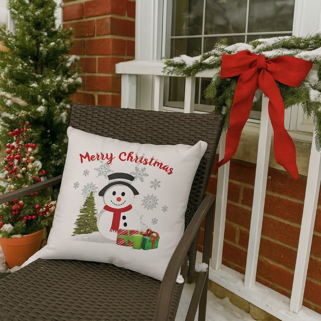 Cute Cartoon Snowman Christmas Cushion (Add a cheerful touch to your porch with this festive snowman pillow)