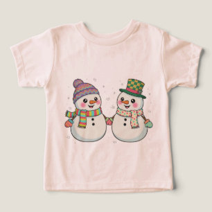 Cute Cartoon Snowman Couple Holding Hands Winter