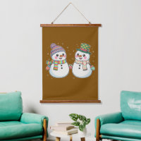 Cute Cartoon Snowman Couple Holding Hands | Winter