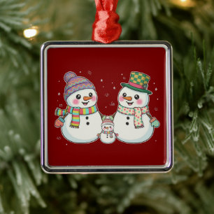 Cute Cartoon Snowman Family Winter Holiday Metal Tree Decoration