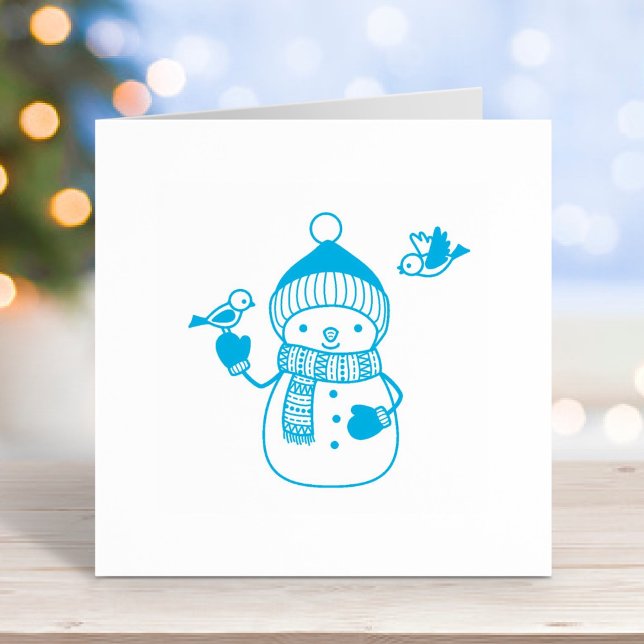 Cute Cartoon Snowman in Knitted Hat and Scarf Self-inking Stamp (Creator Uploaded)