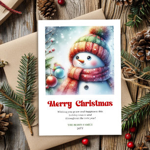 Cute cartoon snowman minimalist holiday greeting