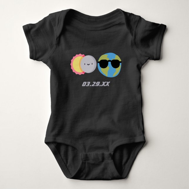 Cute Cartoon Solar Eclipse Custom Date Baby Bodysuit (Front)